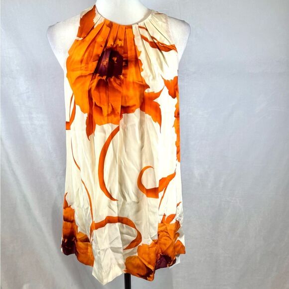 Beautiful 100% silk white and burnt orange floral pleated halter top size small - Picture 1 of 6